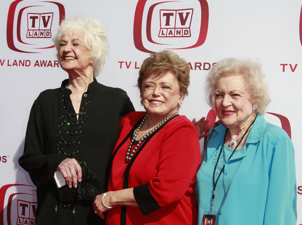 Bea Arthur, Rue McClanaghan and Betty White smile for cameras.