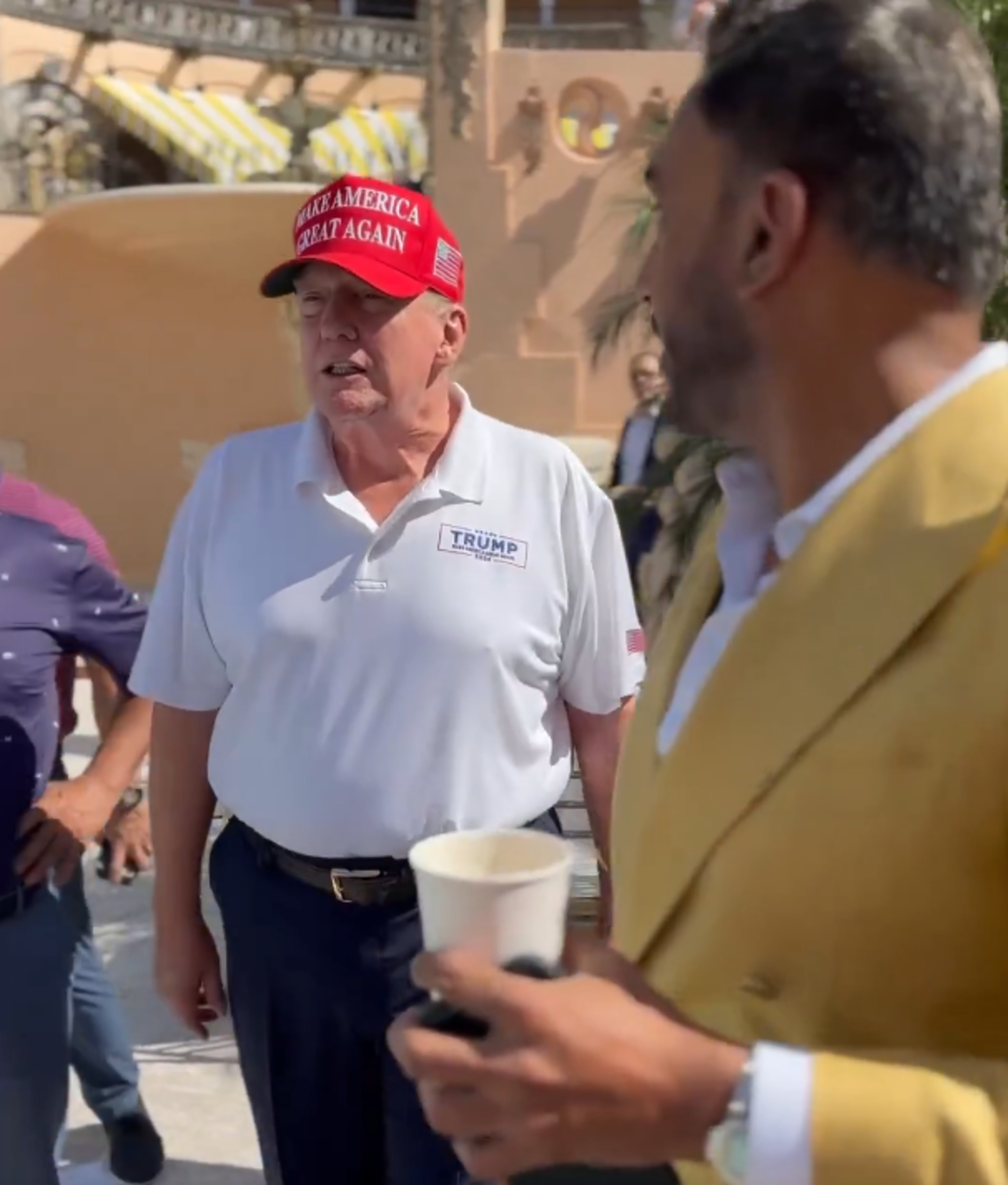Donald Trump sporting a MAGA hat outside Mar-a-Lago, Photo Credit: Michael Solakiewicz/X